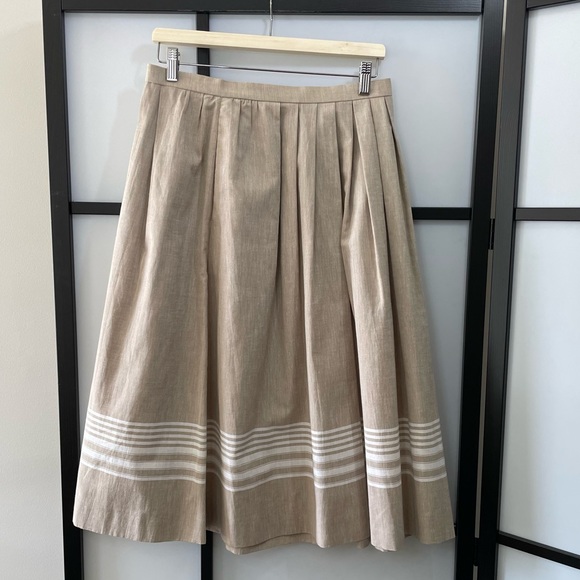 Vintage A-Line Pleated Cream & White Linen Blend Skirt Made In England - Picture 6 of 11